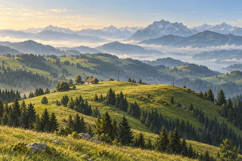 Illustration: Hügel und Wald bei der Ahornalp