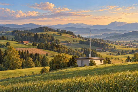 Illustration: Empfangsstandort in der Hügellandschaft bei Zell