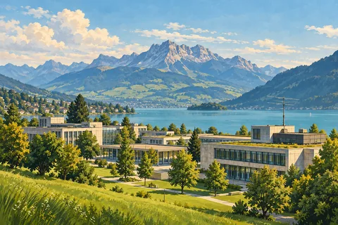 Illustration: Hochschulcampus in Horw mit Pilatus und See